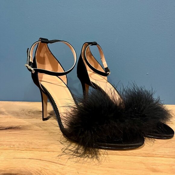 J. Crew Collection Rylie feather strap heels BS879 black shoes 7 - Picture 2 of 6